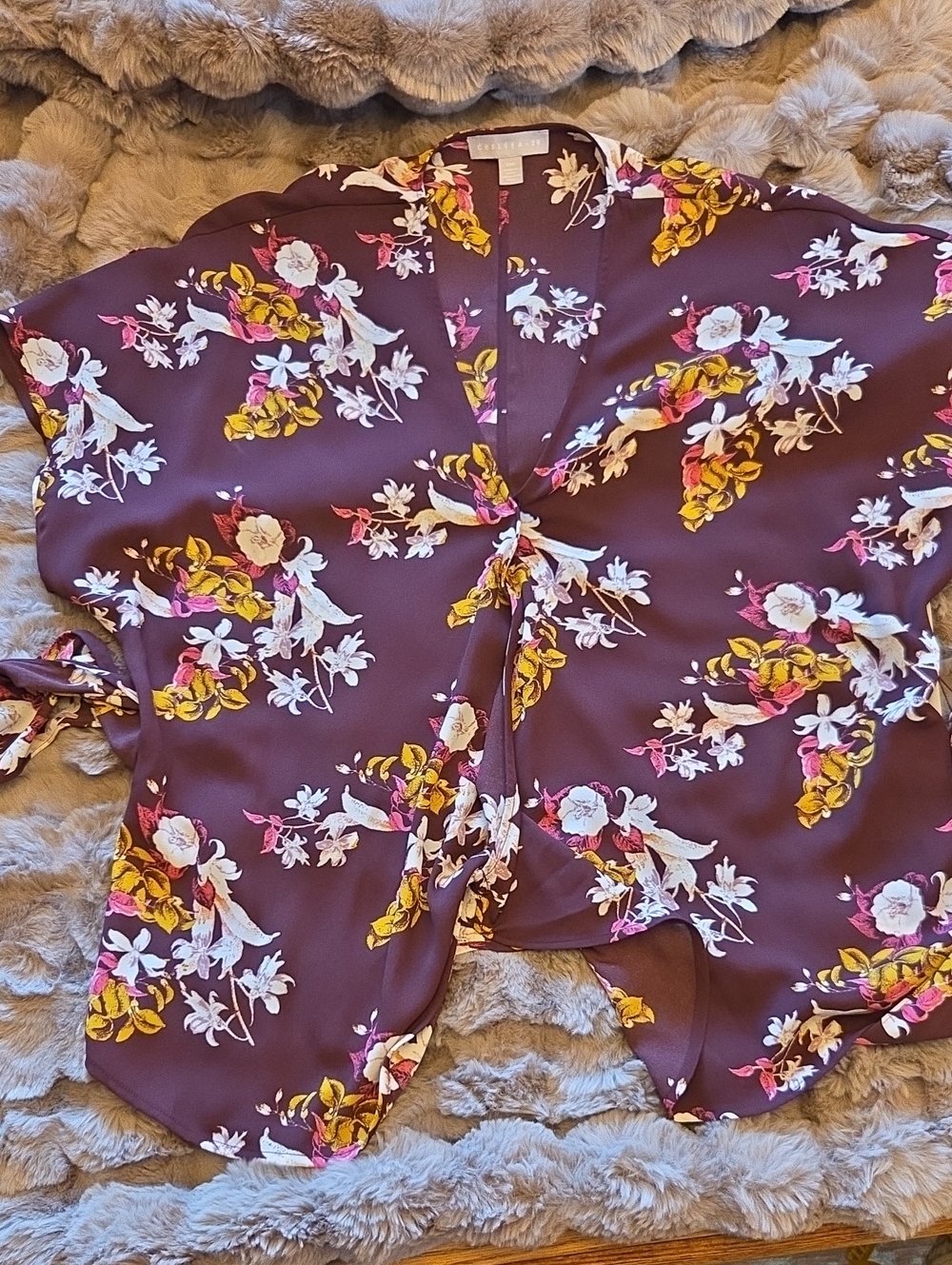 Chelsea28 Plum Floral Tie-Front Blouse